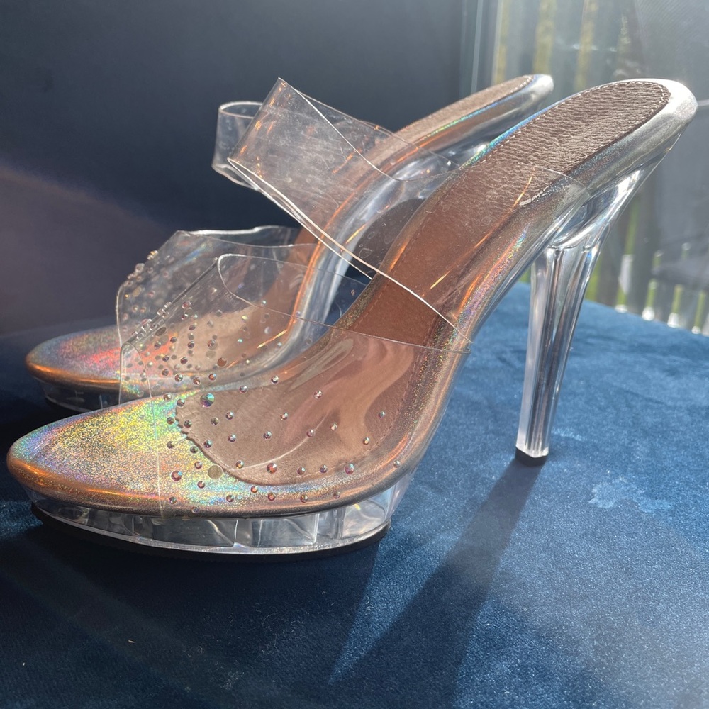 Clear Sparkly Platform Slides - image 1